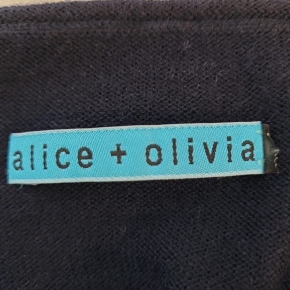 Alice + Olivia Navy Blue Wool and Black Sequin Striped Sleeveless Sweater Size L - Picture 7 of 9